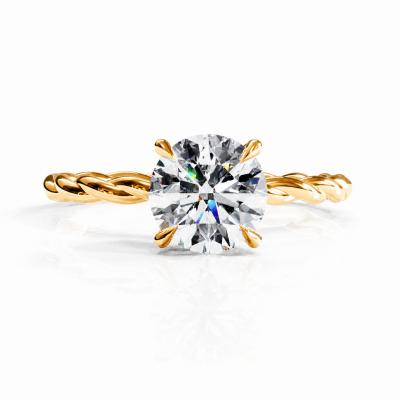 Round Cut Moissanite Hidden Halo Twisted Engagement Ring