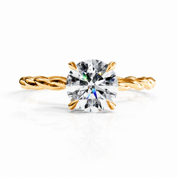 Round Cut Moissanite Hidden Halo Twisted Engagement Ring