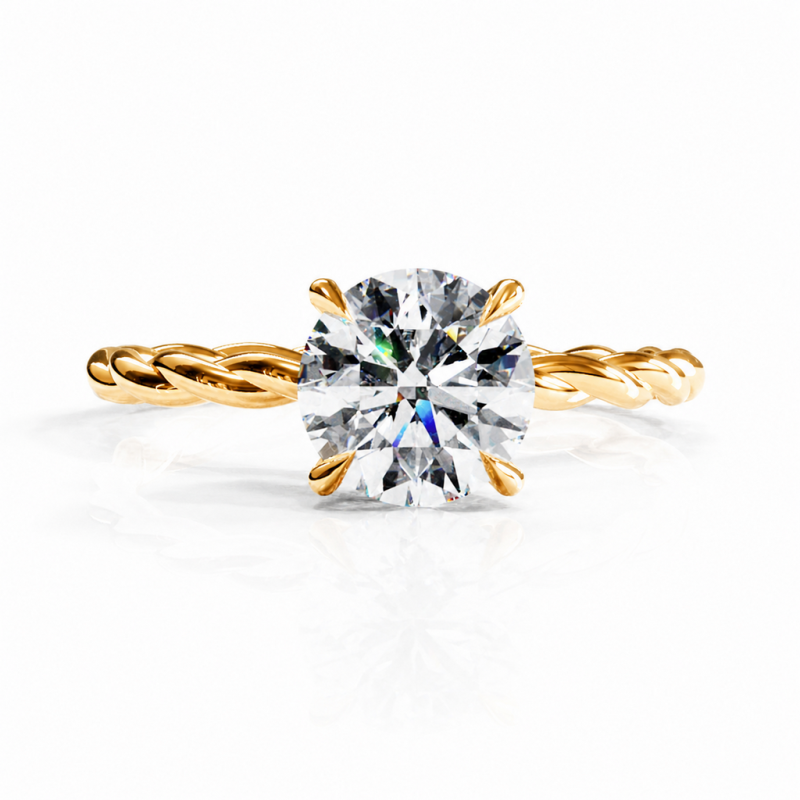 Round Cut Moissanite Hidden Halo Twisted Engagement Ring - Image 1