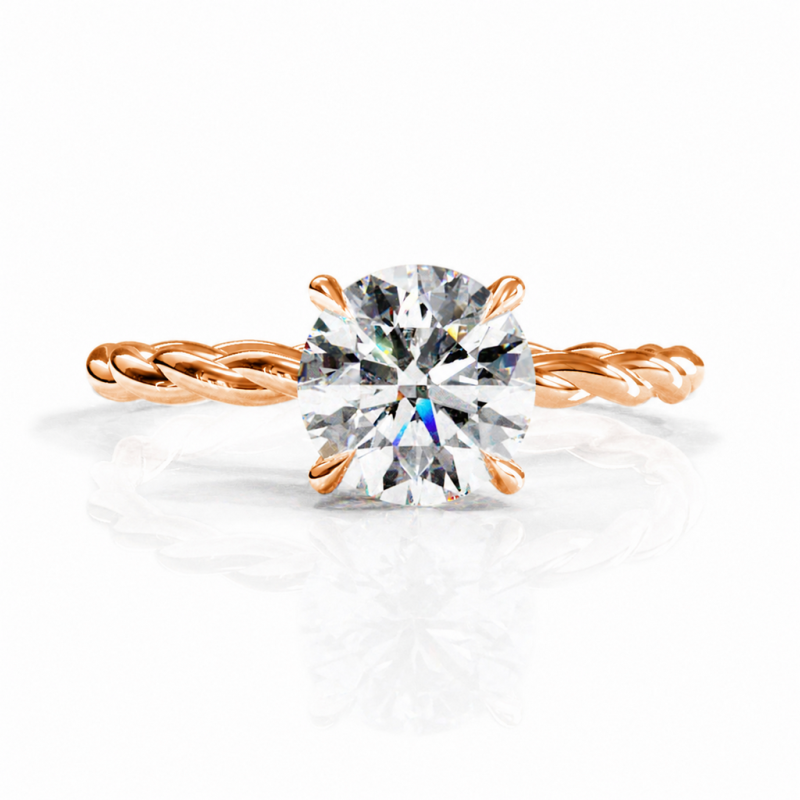 Round Cut Moissanite Hidden Halo Twisted Engagement Ring - Image 2