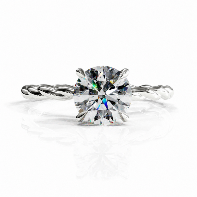 Round Cut Moissanite Hidden Halo Twisted Engagement Ring - Image 3