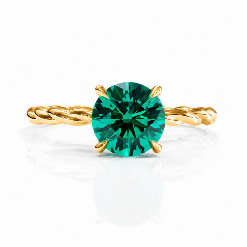 Round Cut Lab Grown Emerald Hidden Halo Twisted Engagement Ring - Image 1