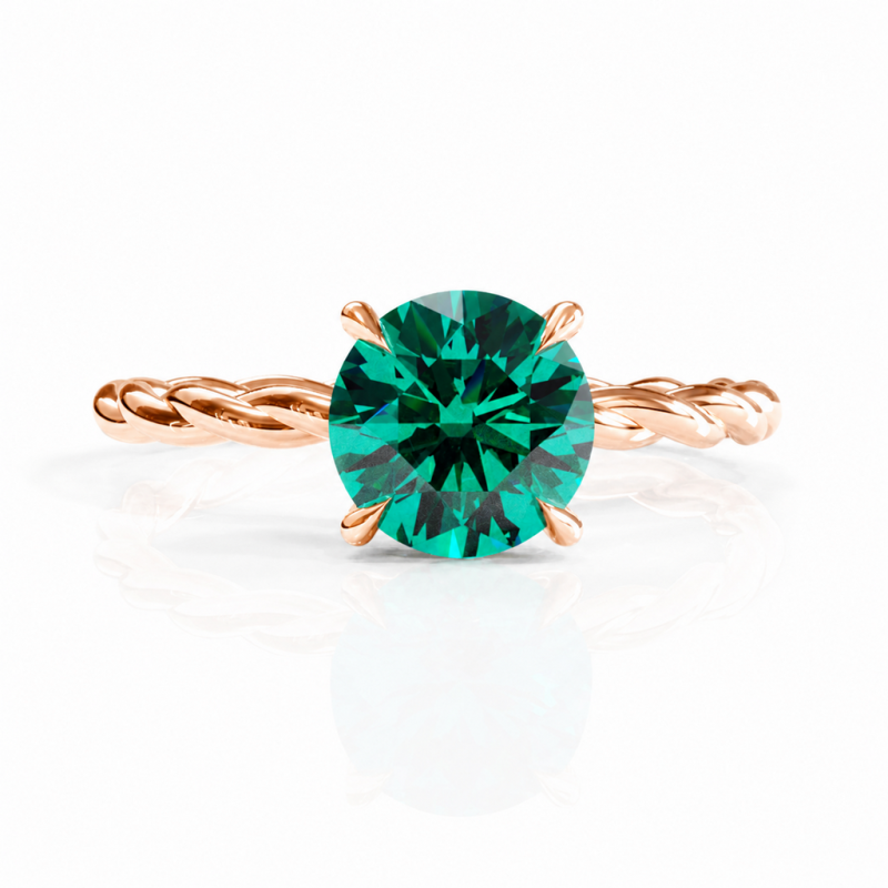 Round Cut Lab Grown Emerald Hidden Halo Twisted Engagement Ring - Image 2