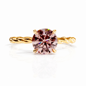 Round Cut Lab Grown Morganite Hidden Halo Twisted Engagement Ring