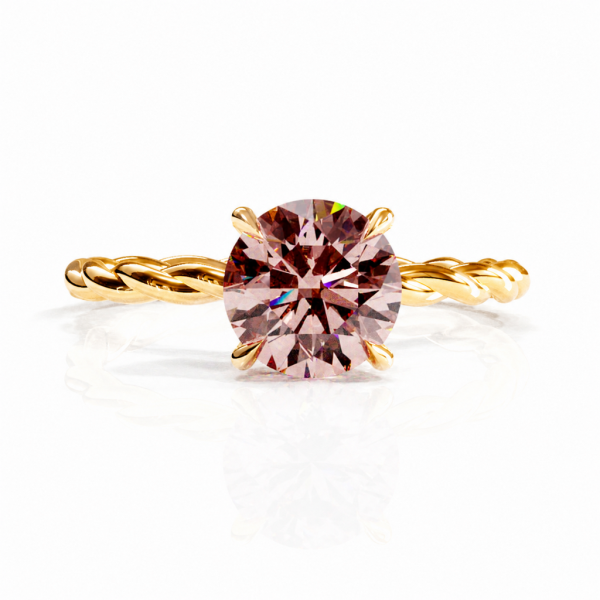 Round Cut Lab Grown Morganite Hidden Halo Twisted Engagement Ring
