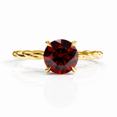 Round Cut Lab Grown Ruby Hidden Halo Twisted Engagement Ring
