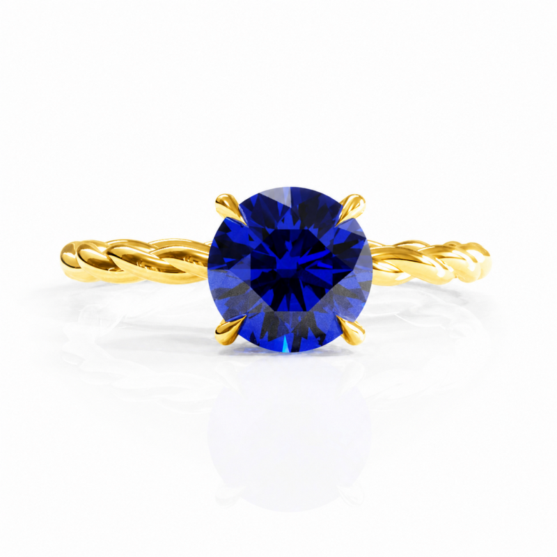 Round Cut Lab Grown Sapphire Hidden Halo Twisted Engagement Ring - Image 1