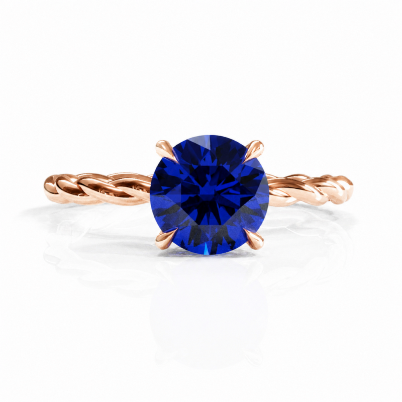 Round Cut Lab Grown Sapphire Hidden Halo Twisted Engagement Ring - Image 2