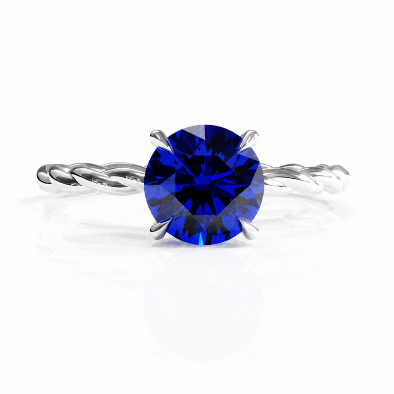 Round Cut Lab Grown Sapphire Hidden Halo Twisted Engagement Ring - Image 3