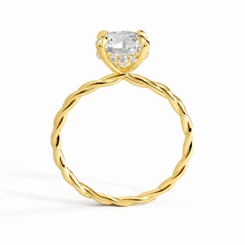 Round Cut Moissanite Hidden Halo Twisted Engagement Ring - Image 4