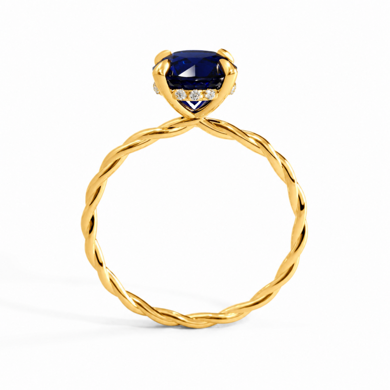 Round Cut Lab Grown Sapphire Hidden Halo Twisted Engagement Ring - Image 4