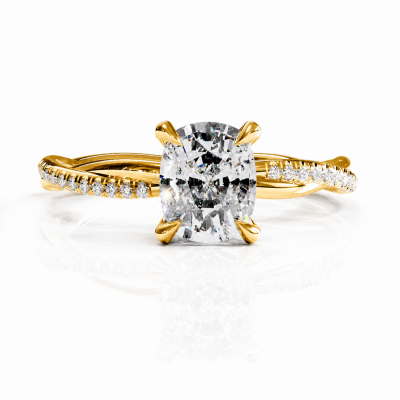 Elongated Cushion Cut Moissanite Hidden Halo Twisted Pave Engagement Ring 