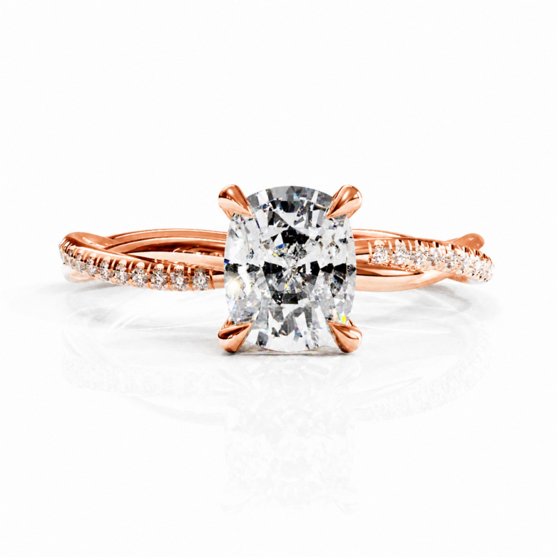 Elongated Cushion Cut Moissanite Hidden Halo Twisted Pave Engagement Ring  - Image 2