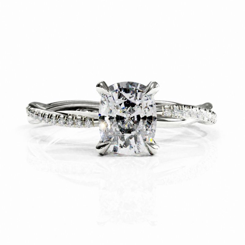 Elongated Cushion Cut Moissanite Hidden Halo Twisted Pave Engagement Ring  - Image 3