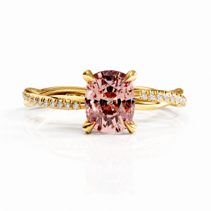 Elongated Cushion Cut Lab Grown Morganite Hidden Halo Twisted Pave Engagement Ring 