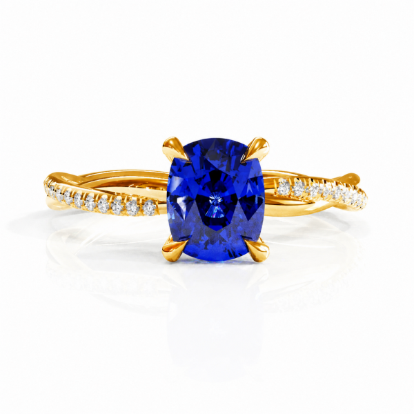 Elongated Cushion Cut Lab Grown Sapphire Hidden Halo Twisted Pave Engagement Ring 