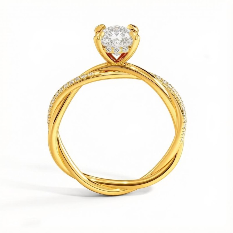 Elongated Cushion Cut Moissanite Hidden Halo Twisted Pave Engagement Ring  - Image 4