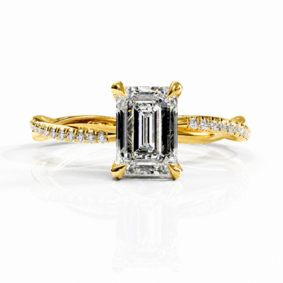 Emerald Cut Moissanite Hidden Halo Twisted Pave Engagement Ring 