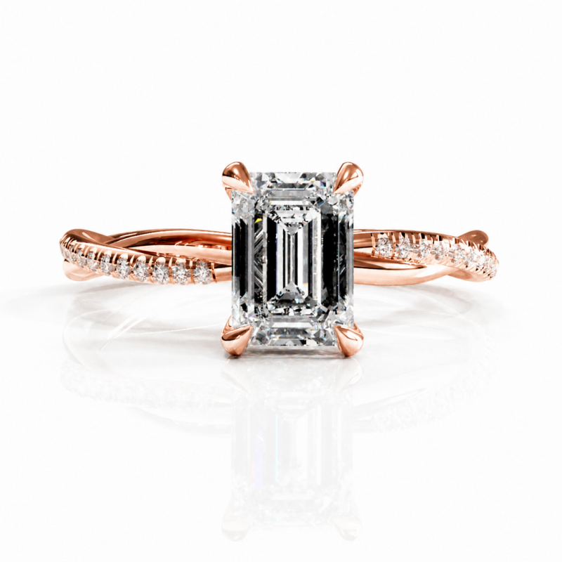 Emerald Cut Moissanite Hidden Halo Twisted Pave Engagement Ring  - Image 2