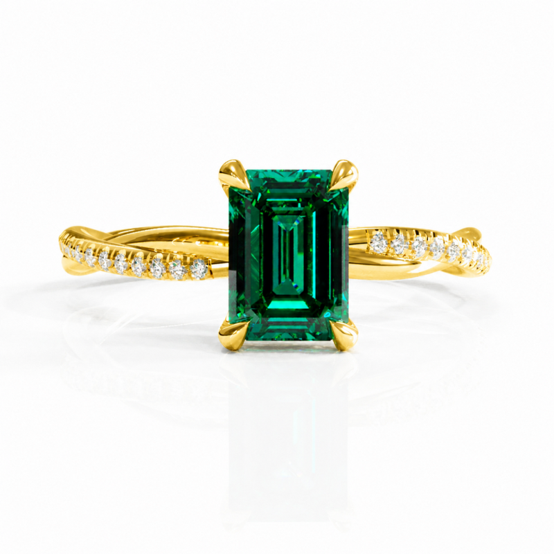 Emerald Cut Lab Grown Emerald Hidden Halo Twisted Pave Engagement Ring  - Image 1
