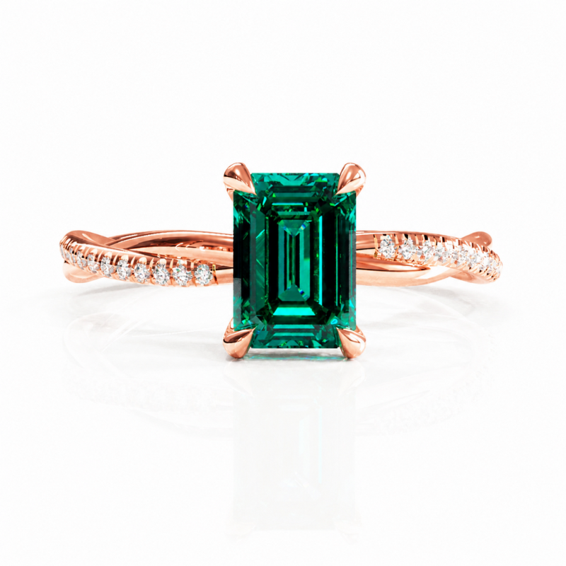 Emerald Cut Lab Grown Emerald Hidden Halo Twisted Pave Engagement Ring  - Image 2