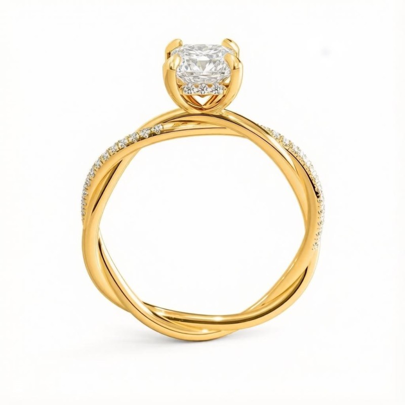 Emerald Cut Moissanite Hidden Halo Twisted Pave Engagement Ring  - Image 4