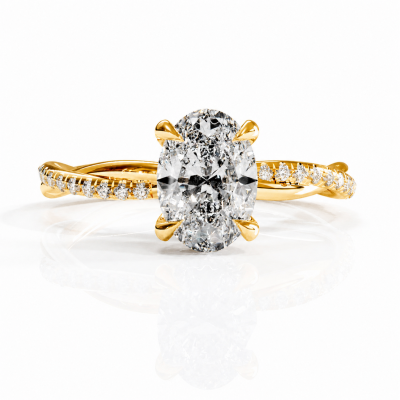 Oval Cut Moissanite Hidden Halo Twisted Pave Engagement Ring 