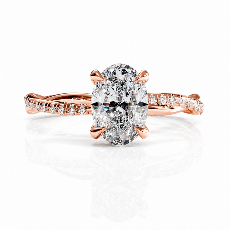 Oval Cut Moissanite Hidden Halo Twisted Pave Engagement Ring  - Image 2