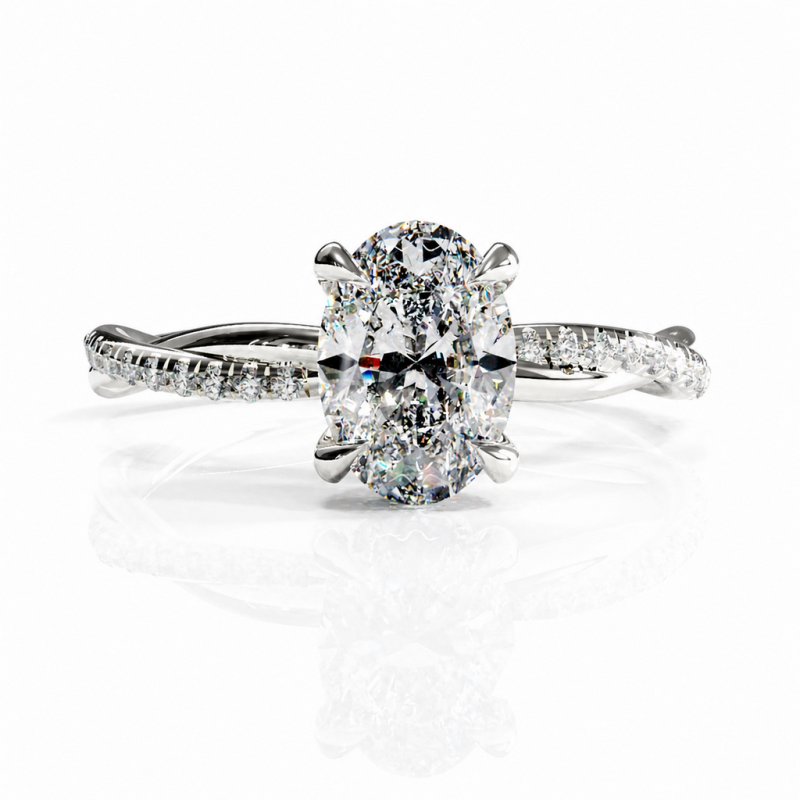 Oval Cut Moissanite Hidden Halo Twisted Pave Engagement Ring  - Image 3