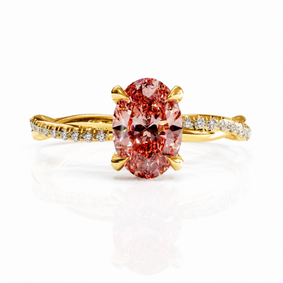 Oval Cut Lab Grown Morganite Hidden Halo Twisted Pave Engagement Ring 