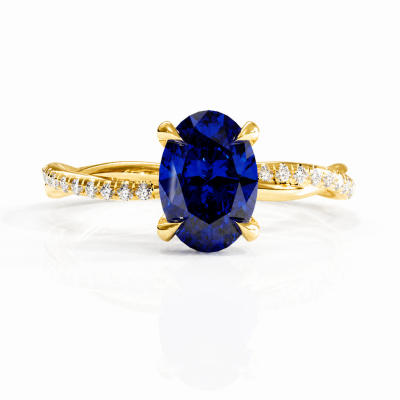 Oval Cut Lab Grown Sapphire Hidden Halo Twisted Pave Engagement Ring 