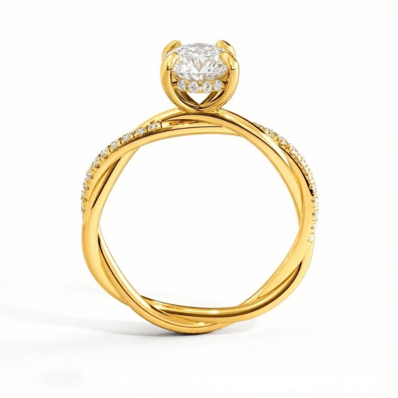 Oval Cut Moissanite Hidden Halo Twisted Pave Engagement Ring  - Image 4