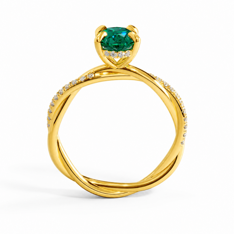 Oval Cut Lab Grown Emerald Hidden Halo Twisted Pave Engagement Ring  - Image 5