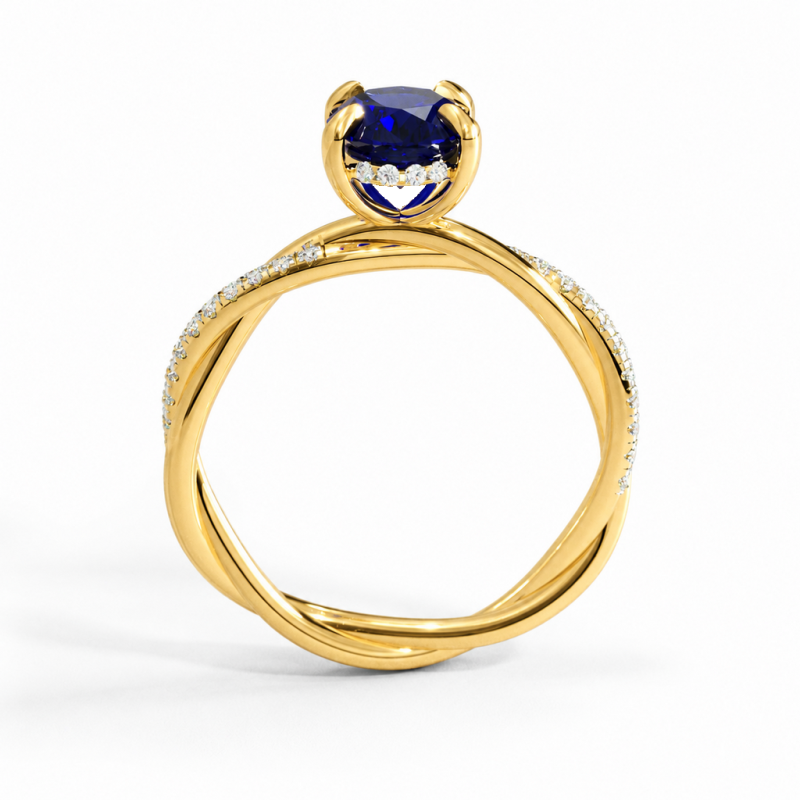 Oval Cut Lab Grown Sapphire Hidden Halo Twisted Pave Engagement Ring  - Image 4