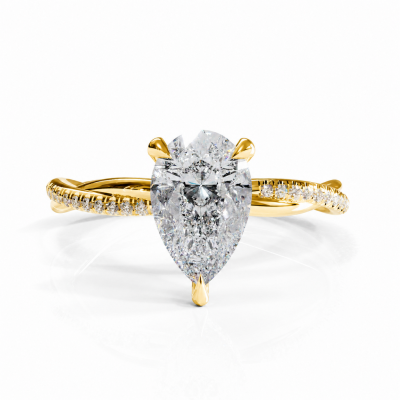 Pear Cut Moissanite Hidden Halo Twisted Pave Engagement Ring 