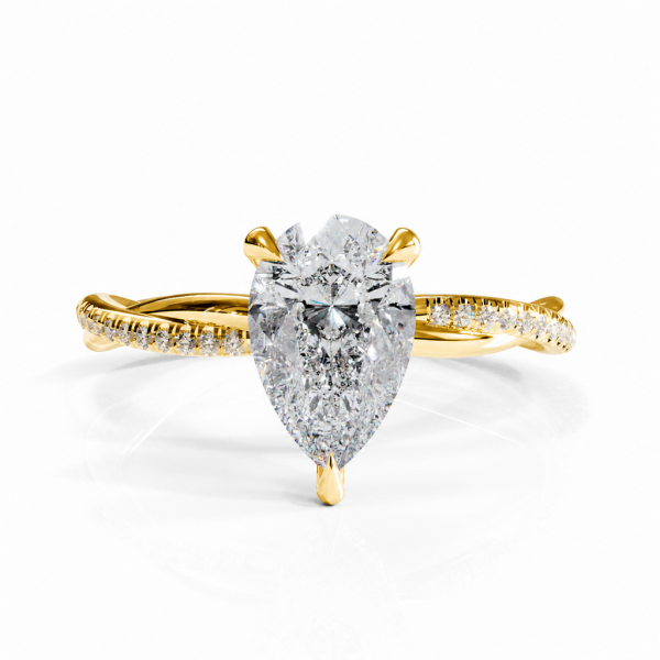 Pear Cut Moissanite Hidden Halo Twisted Pave Engagement Ring 