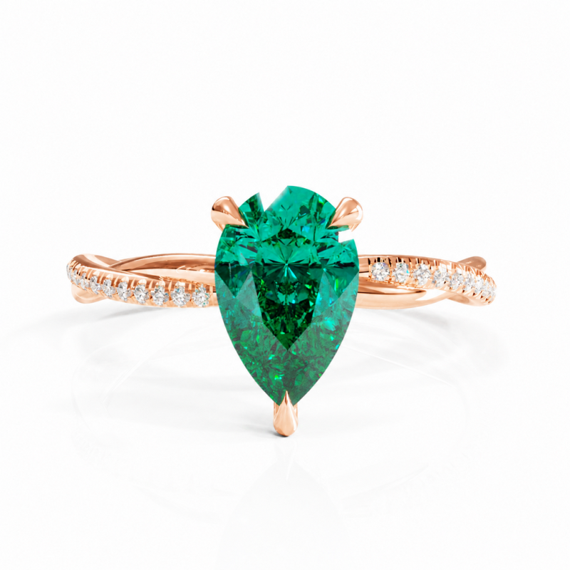 Pear Cut Lab Grown Emerald Hidden Halo Twisted Pave Engagement Ring  - Image 2