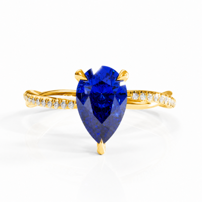 Pear Cut Lab Grown Sapphire Hidden Halo Twisted Pave Engagement Ring 