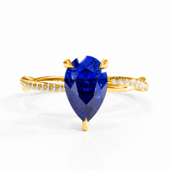 Pear Cut Lab Grown Sapphire Hidden Halo Twisted Pave Engagement Ring 