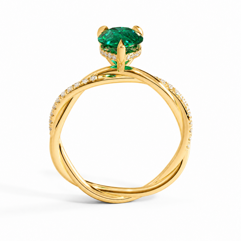 Pear Cut Lab Grown Emerald Hidden Halo Twisted Pave Engagement Ring  - Image 4