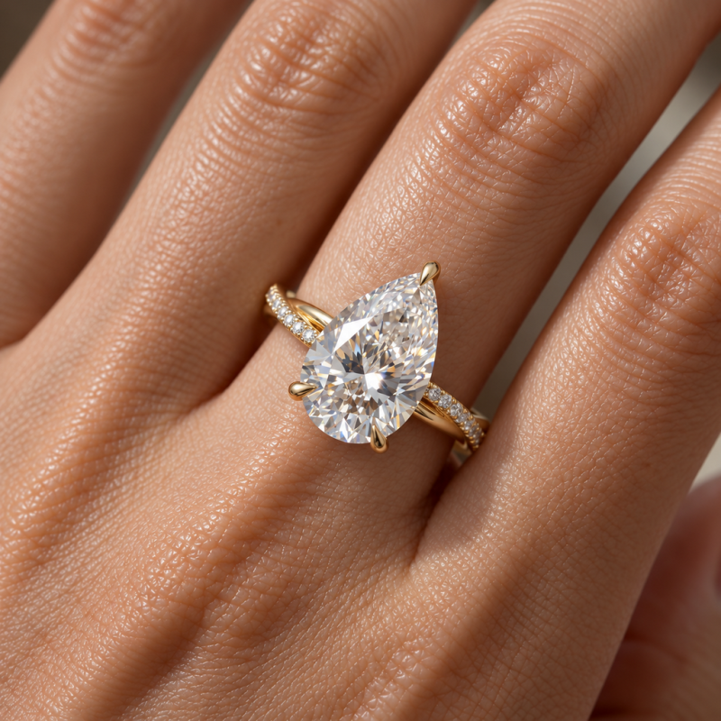Pear Cut Moissanite Hidden Halo Twisted Pave Engagement Ring  - Image 5