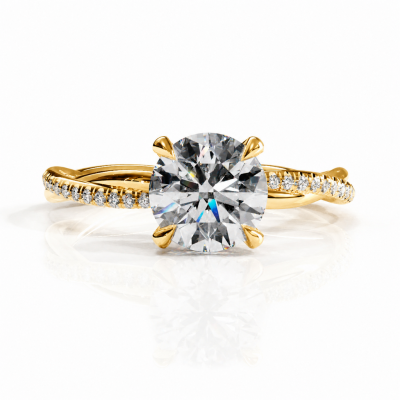 Round Cut Moissanite Hidden Halo Twisted Pave Engagement Ring 