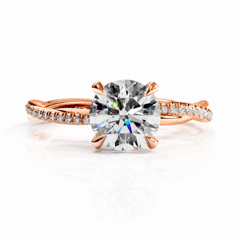 Round Cut Lab Grown Morganite Hidden Halo Twisted Pave Engagement Ring  - Image 2