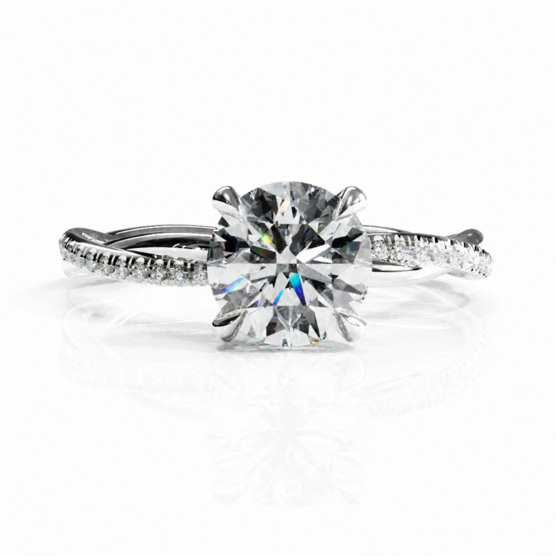 Round Cut Moissanite Hidden Halo Twisted Pave Engagement Ring  - Image 3