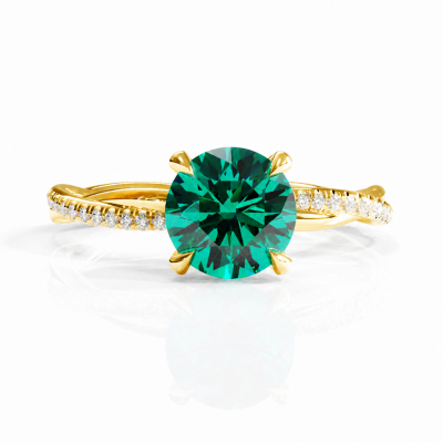 Round Cut Lab Grown Emerald Hidden Halo Twisted Pave Engagement Ring 