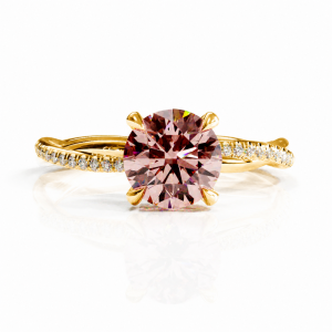 Round Cut Lab Grown Morganite Hidden Halo Twisted Pave Engagement Ring 