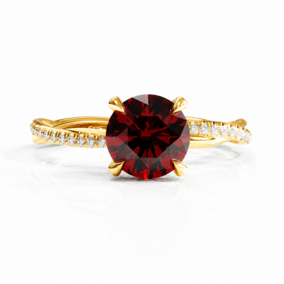 Round Cut Lab Grown Ruby Hidden Halo Twisted Pave Engagement Ring 