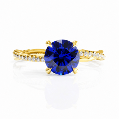 Round Cut Lab Grown Sapphire Hidden Halo Twisted Pave Engagement Ring 