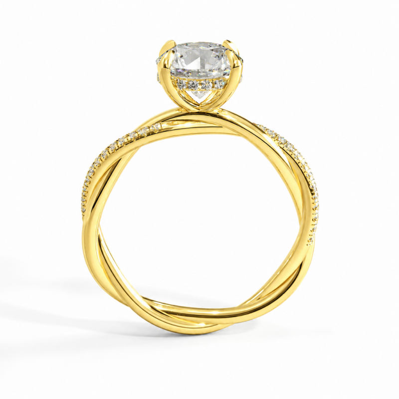 Round Cut Moissanite Hidden Halo Twisted Pave Engagement Ring  - Image 4