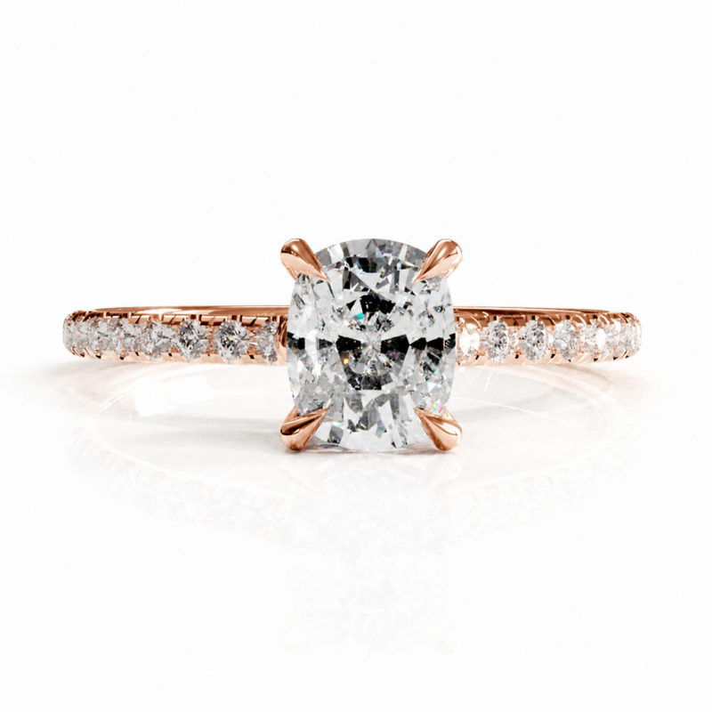 Elongated Cushion Cut Moissanite Hidden Halo Pave Engagement Ring  - Image 2